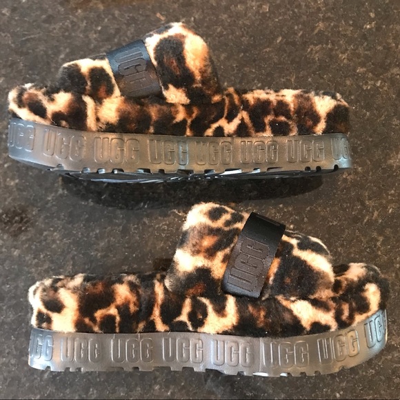 New UGG Fluffita Panther Print Slippers, Leopard Print Slides, Caramel Slip Ons - Picture 9 of 16